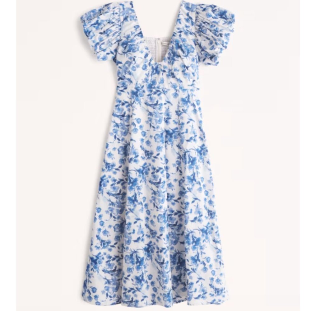 Abercrombie Puff Sleeve Plunge Midi Dress - SIZE XL